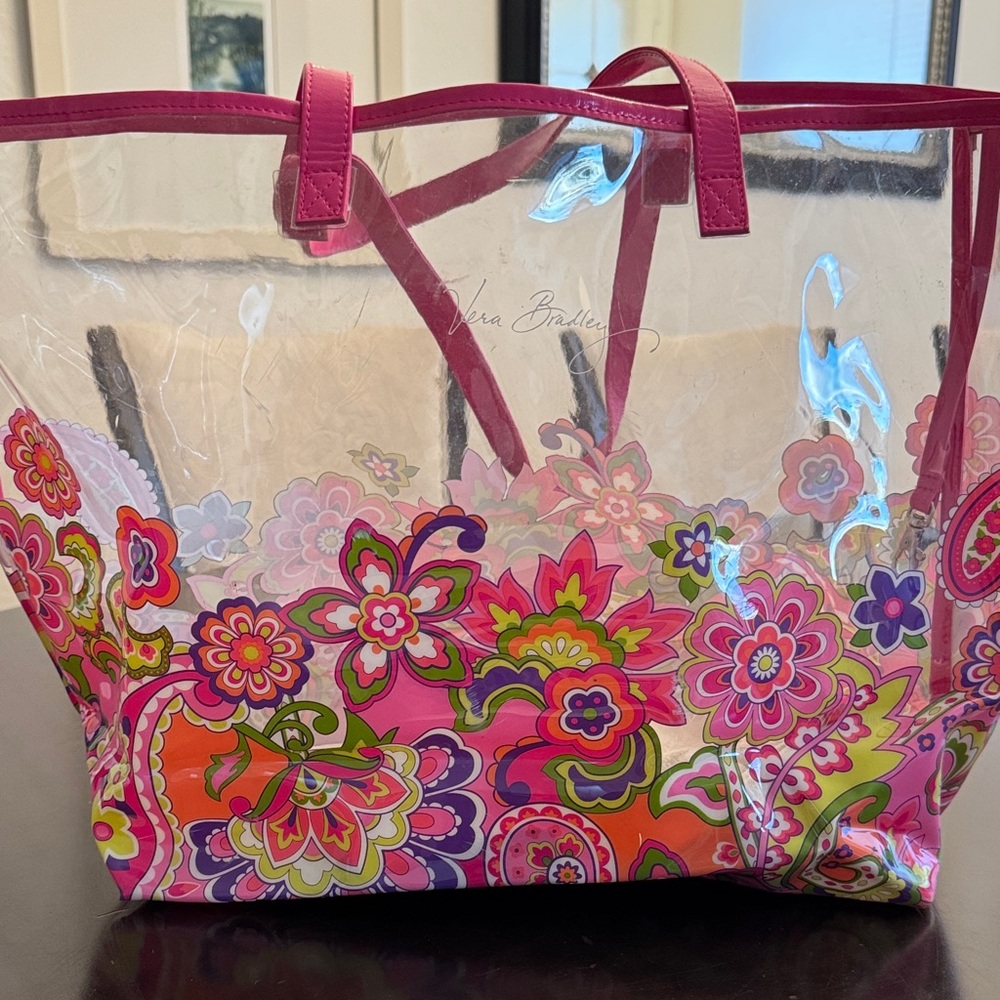 Vera Bradley Clear Floral Tote with Pink Accents